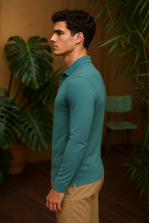 MEN'S FULL SLEEVES POLO T-SHIRT-METAL GREY