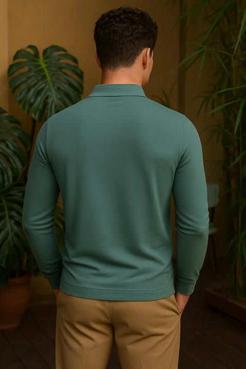 MEN'S FULL SLEEVES POLO T-SHIRT-METAL GREY