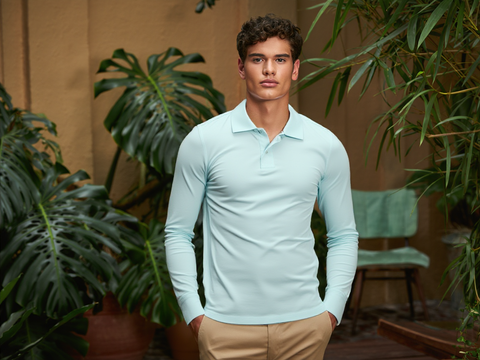 MEN'S FULL SLEEVES POLO T-SHIRT- SEA GREEN