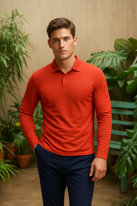 MEN'S FULL SLEEVES POLO T-SHIRT- TOMATO