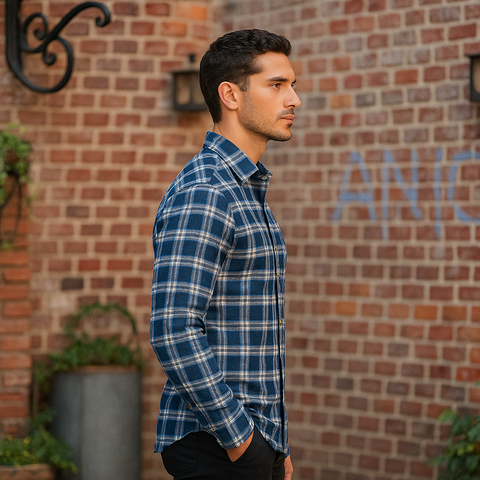 MEN'S CHECKS REGULAR FIT FULL SLEEVES SHIRT- BLUE