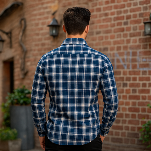 MEN'S CHECKS REGULAR FIT FULL SLEEVES SHIRT- BLUE