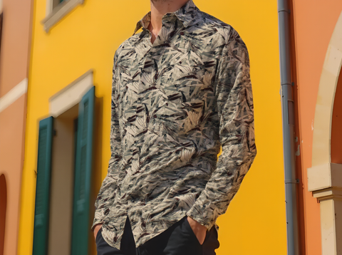 Abstract Tropical Print Shirt Teal