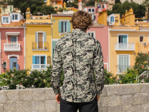 Abstract Tropical Print Shirt Teal