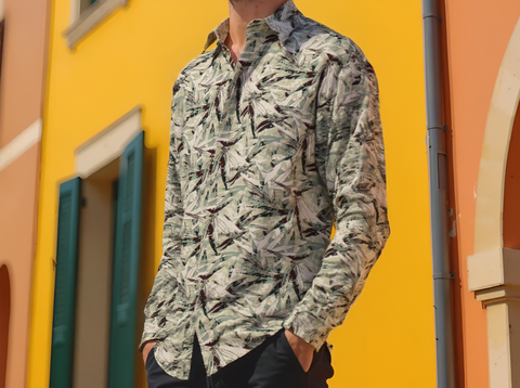 Abstract Tropical Print Shirt Green