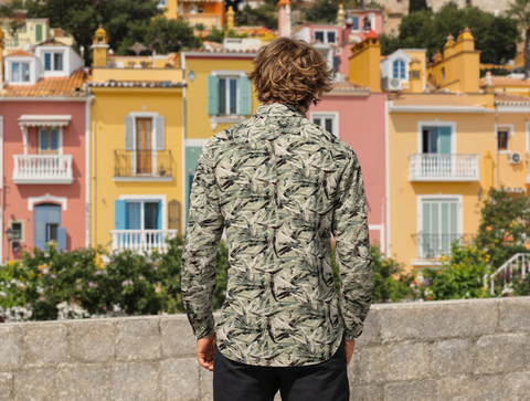 Abstract Tropical Print Shirt Green