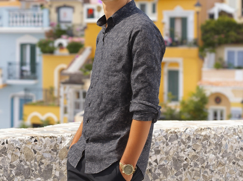 Geometric Leaf Printed Shirt Navy