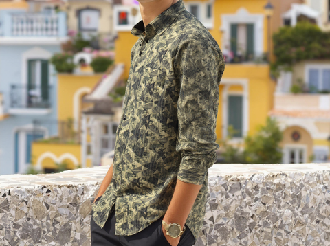SLIM FIT GEOMETRIC PRINTED SHIRT PISTA