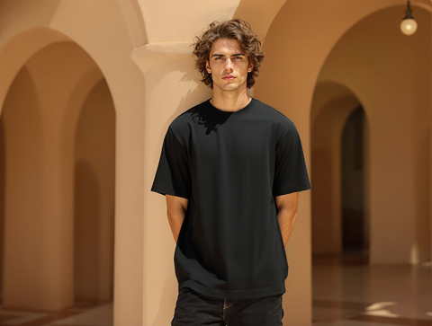 OVERSIZED FIT SOLID T-SHIRT-BLACK