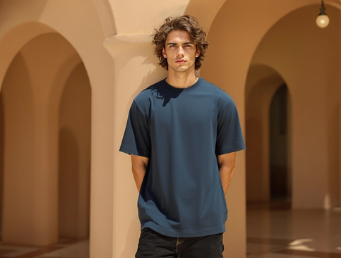 OVERSIZED FIT SOLID T-SHIRT-NAVY