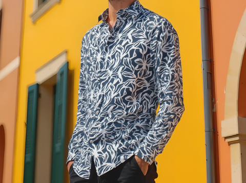 SLIM FIT FLORAL PRINTED SHIRT BLUE