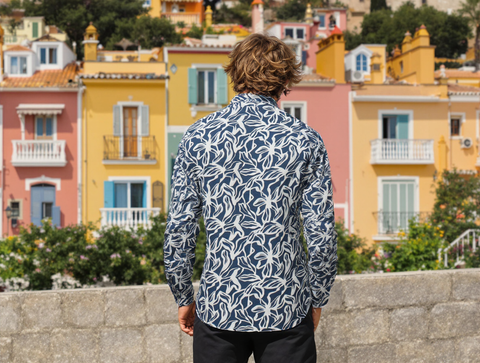 SLIM FIT FLORAL PRINTED SHIRT BLUE