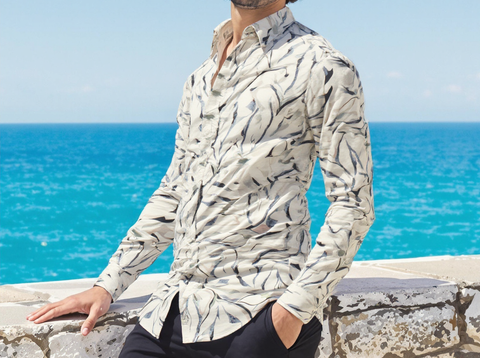 SLIM FIT PRINTED SHIRT NATURAL BLUE