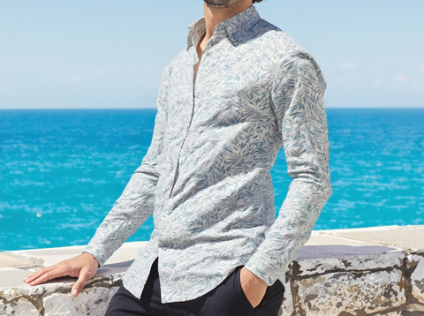 SLIM FIT TROPICAL SHIRT NATURAL BLUE