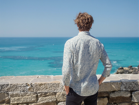 SLIM FIT TROPICAL SHIRT NATURAL BLUE