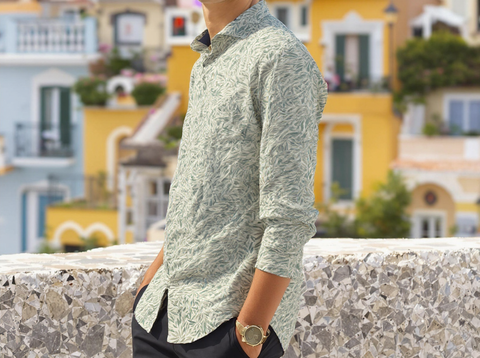 Slim Fit Tropical Shirt Natural Green Shirt