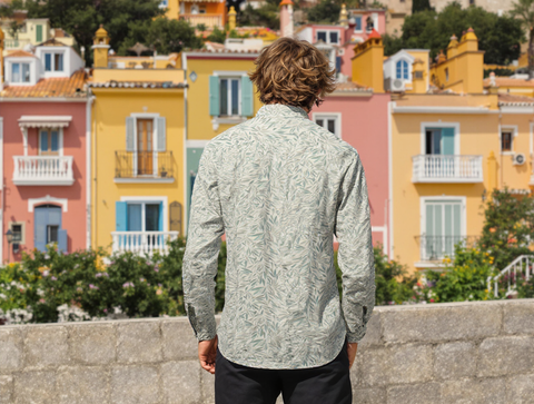 Slim Fit Tropical Shirt Natural Green Shirt
