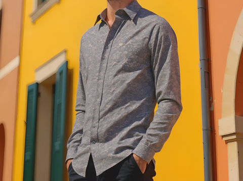 SLIM FIT PRINTED SHIRT BLUE/WHITE SHIRT