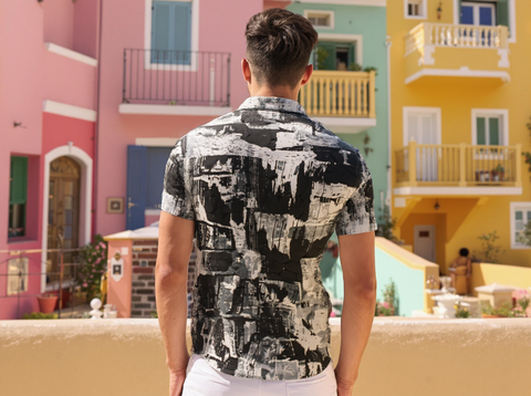 HALF SLEEVES ABSTRACT PRINTED SHIRT BLACK SHIRT