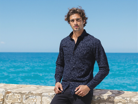 SLIM FIT PRINTED SHIRT NAVY SHIRT