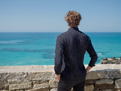 SLIM FIT PRINTED SHIRT NAVY SHIRT