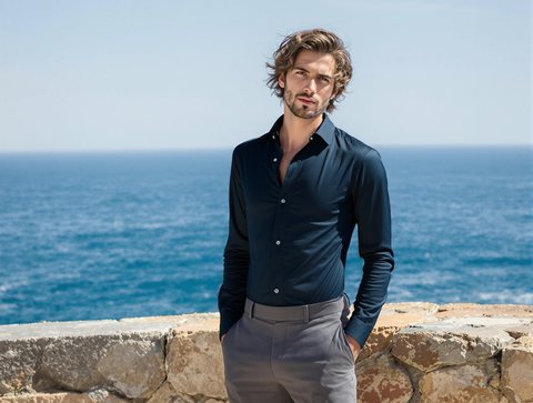 SLIM FIT SOLID NAVY SHIRT