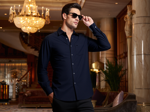 MEN'S SOLID REGULAR FIT FULL SLEEVES SHIRT- NAVY