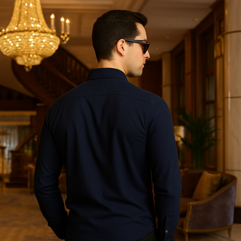 MEN'S SOLID REGULAR FIT FULL SLEEVES SHIRT- NAVY