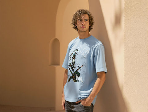 OVERSIZED FIT GRAPHIC T-SHIRT-SKY BLUE