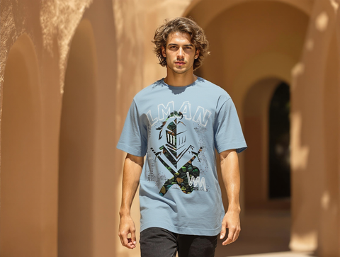 OVERSIZED FIT GRAPHIC T-SHIRT-SKY BLUE
