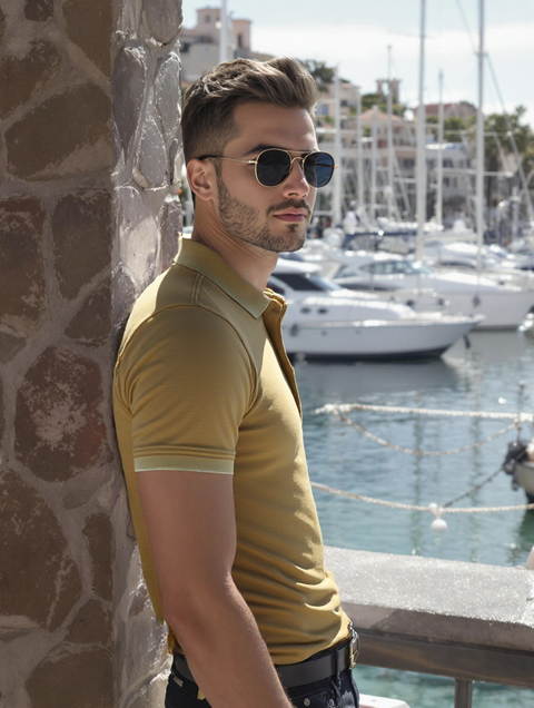 MEN'S RELAXED FIT POLO T-SHIRT-MUSTARD