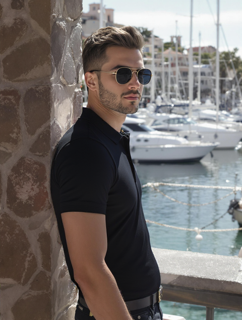 MEN'S RELAXED FIT POLO T-SHIRT-BLACK