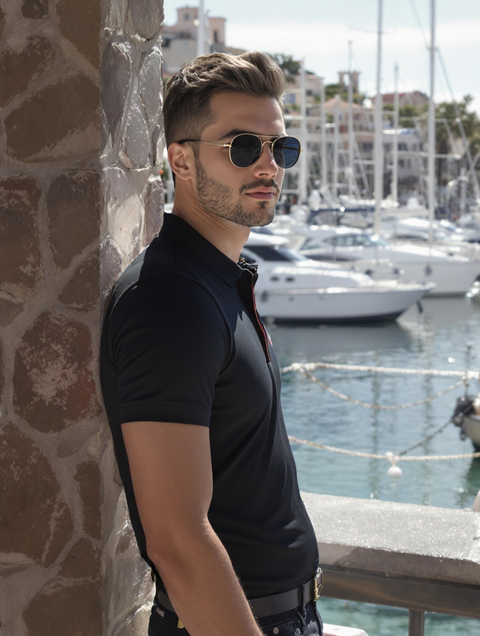 MEN'S RELAXED FIT POLO T-SHIRT-BLACK