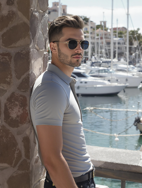 MEN'S RELAXED FIT POLO T-SHIRT-LIGHT GREY