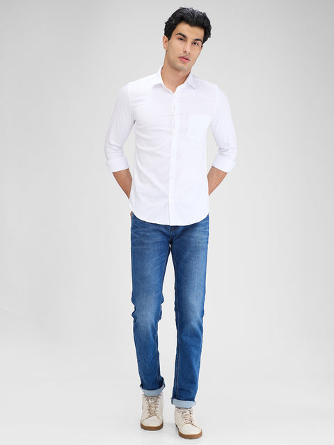 Men's White Solid Slim Fit Shirts