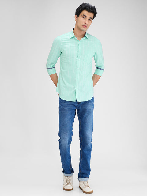 Men's Green Striped Slim Fit Shirts