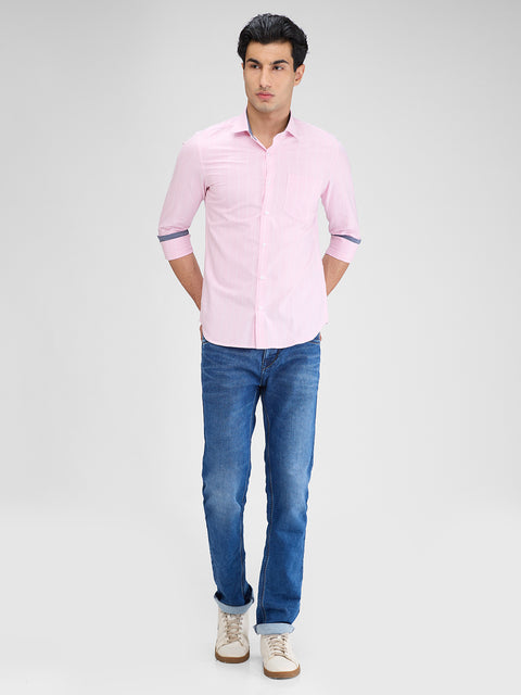 Men's Light Pink Striped Slim Fit Shirts