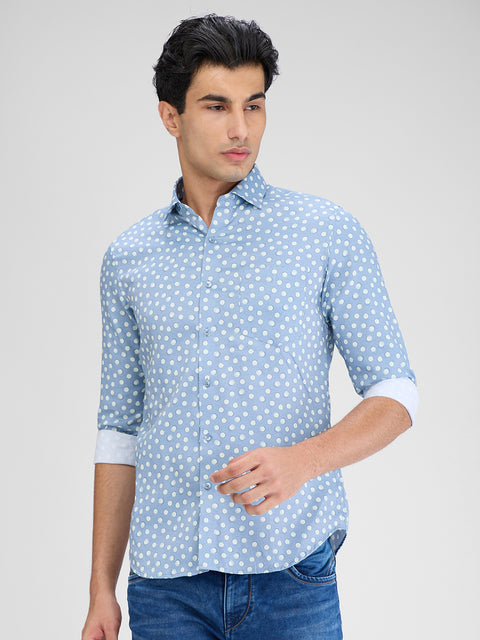 Men's Ash Grey Printed Slim Fit Shirts