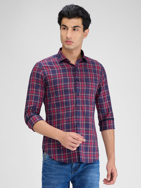 Men's Navy Checks Slim Fit Shirts