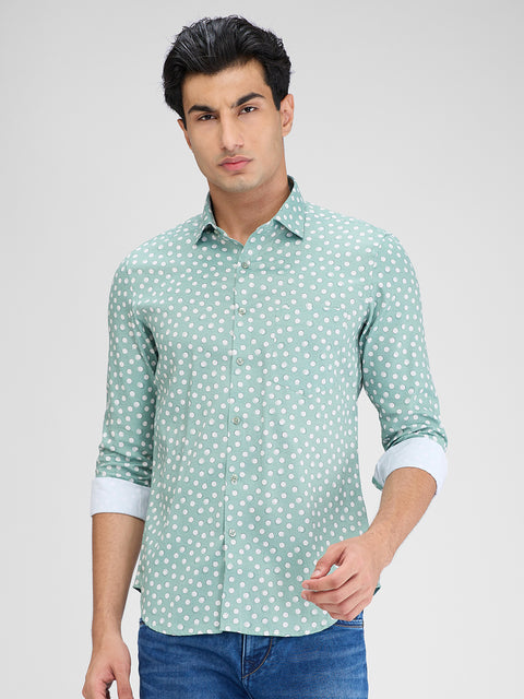 Men's Mint Green Printed Slim Fit Shirts