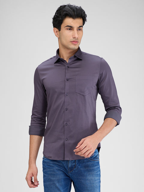 Men's Dark Grey Solid Slim Fit Shirts
