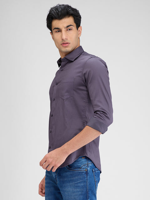 Men's Dark Grey Solid Slim Fit Shirts