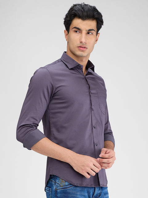 Men's Dark Grey Solid Slim Fit Shirts