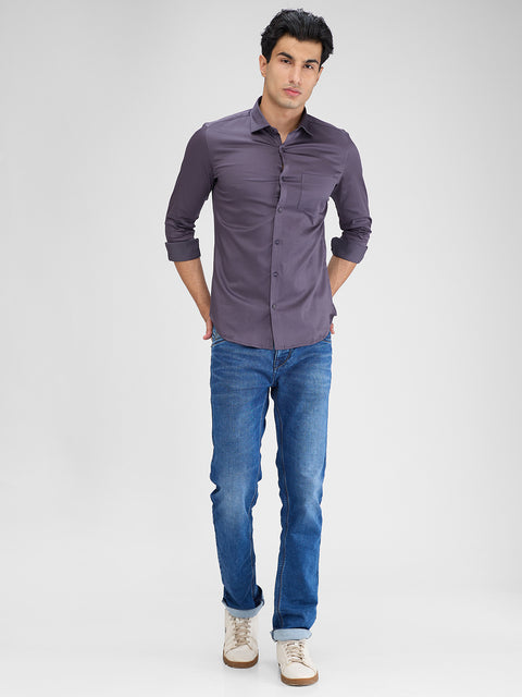 Men's Dark Grey Solid Slim Fit Shirts