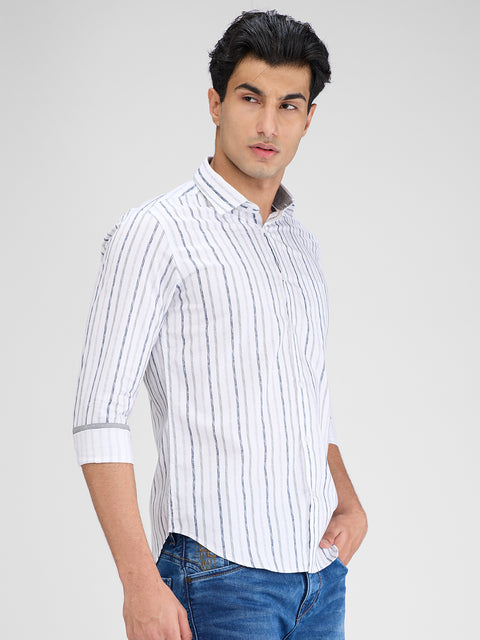 Men's White Striped Slim Fit Shirts