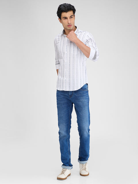 Men's White Striped Slim Fit Shirts