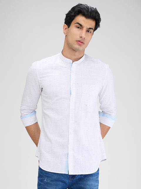 Men's Off White Solid Slim Fit Shirts