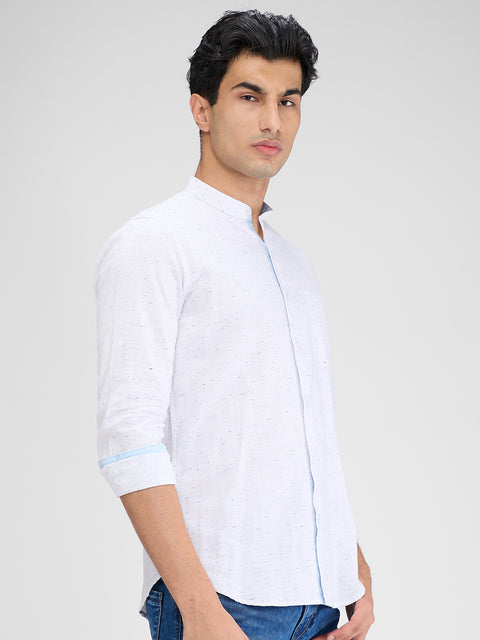 Men's Off White Solid Slim Fit Shirts