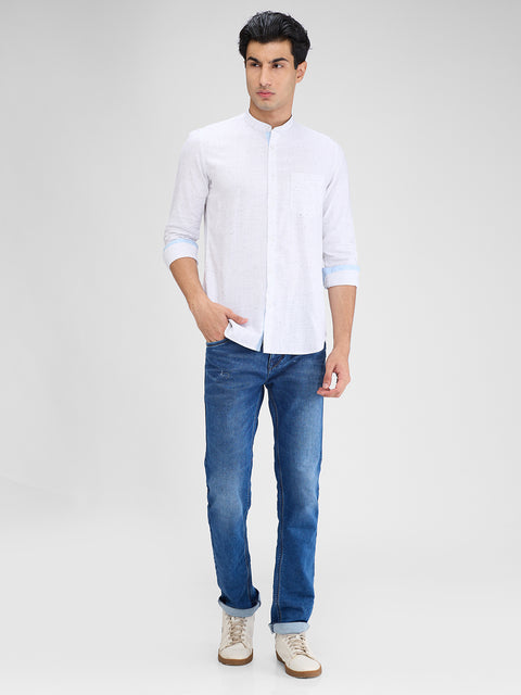 Men's Off White Solid Slim Fit Shirts