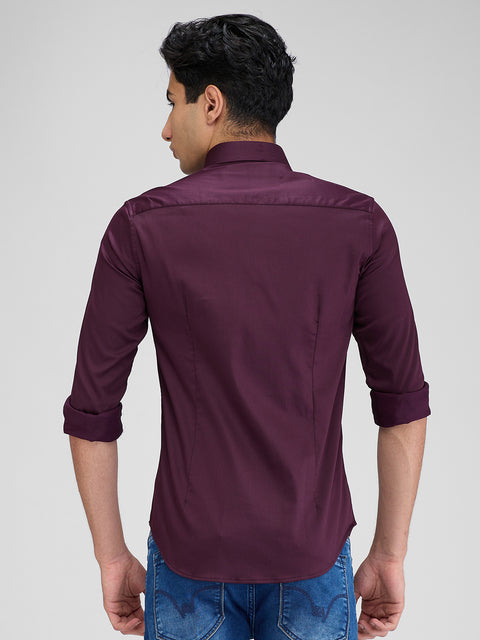 Men's Wine Solid Slim Fit Shirts